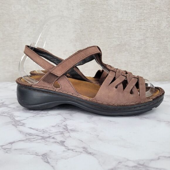 NAOT Brown Suede Woven Slingback Sandals Cork Insole Women's Euro 38 - Picture 1 of 11